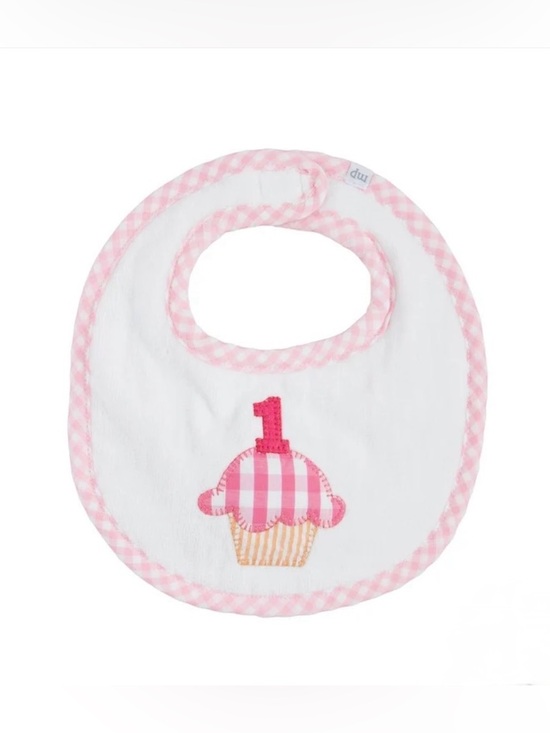 Mud Pie Other - NWT Mud Pie Pink Gingham '1' Cupcake Baby Bib